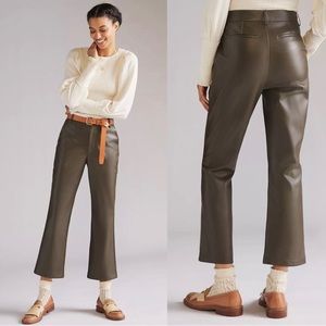 Anthropologie Avec Les Filles Flared Faux Leather Pants Olive Green
